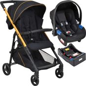 Carrinho de Bebe com Bebe Conforto Base Burigotto Tak Metal Gold