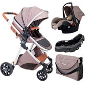 CARRINHO EUROPEU LUXO COM BOLSA ARES MARROM + BEBE CONFORTO E BASE - PASSEAR BABY
