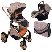 CARRINHO DE BEBE EUROPEU LUXO 3 EM 1 ARES PLUS MARROM GRENA + BEBE CONFORTO + BOLSA - PASSEAR BABY