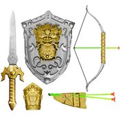 Brinquedo Infantil Dragão Medieval 4 em 1 Espada Escudos Lançador Arco e Flechas
