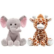 Kit 2 Pelúcias Safari Girafinha e Elefante Quarto Bebê Buba