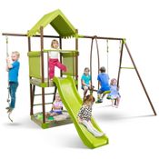 Playground Infantil de Metal com Corda de Escalada, Caixa de Areia, Planador para 2 Pessoas e Escorregador, HONEY JOY, Verde