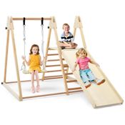 Playground HONEY JOY Indoor 5-em-1 Para Crianças, Com Balanço, Rampa Escorregador, Escada e Parede de Escalada, Dobrável, Estilo Montessori Waldorf.