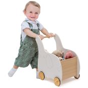 Andador de Madeira para Bebê BABY JOY, 2 em 1 com Baú para Brinquedos, 4 Rodas Antiderrapantes, Andador Empurra/Puxa para Crianças de 1 a 3 Anos.