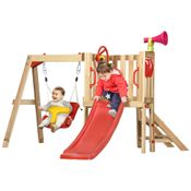 Playground Infantil de Madeira com Assento de Balanço para Bebês, Roda do Capitão, Buzina e Escorregador para Cranças de 1 a 4 Anos, Outsunny,