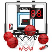 Cesta de Basquete com 4 Bolas, Placar Eletrônico, 2 Modos de Jogo e LED Anti-Impacto, Presente Ideal para Crianças, Fansto, Branco