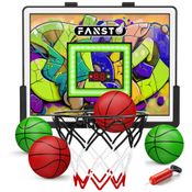Cesta de Basquete com 4 Bolas,  Luz LED Anti-impacto, Placar Eletrônico e 2 Modos de Jogo para Crianças de 5 a 12 Anos, Fansto, Verde