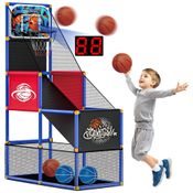 Jogo de Basquete Arcade Infantil com 4 Bolas, Placar Eletrônico e Altura Ajustável  para Ambientes Internos e Externos, Flybakiz, Azul