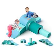 Blocos de Espuma Lischwert para Bebês, Conjunto de 5 Peças com Bloco Dobrável e Túnel, Brinquedos de Escalada para Crianças a Partir de 1 Ano.