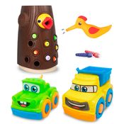 Kit Brinquedo Pica-Pau e 2 Carrinhos Desmontáveis Educativo