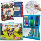 Kit Pintura Livro Disney Marvel Heróis 365 Desenhos E Estojo Maleta de Colorir 150 Peças