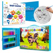 Kit Maleta Estojo Pintura 150 Peças e Livro de Colorir BabyShark 36 Desenhos