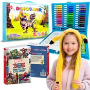 Kit Maleta Pintura com Touca Pelúcia Pikachu c/Led e Livro De Colorir Marvel 365 Desenhos