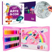 Kit Estojo Pintura Maleta Unicórnio 86 Peças Livro Divertidamente Desenhos para Colorir