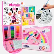 Kit Estojo Pintura Maleta Unicórnio 86 Pçs 2 Livros Minnie e Disney Princesas Desenhos para Colorir