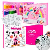 Kit Estojo Pintura Maleta Unicórnio 86 Peças Livro Minnie Mouse Desenhos para Colorir