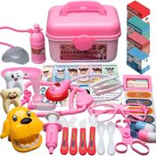 Kit Maleta Rosa Dentista Médico Veterinário Mala Brinquedo