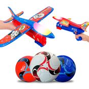 Kit Avião c/ Lançador Led Bola de Futebol Brinquedo Infantil