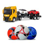 Kit 2 Brinquedos Caminhão Guincho com 2 Pick-up e Bola de Futebol Infantil