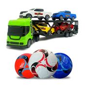 Kit 2 Brinquedos Caminhão Cegonha com 4 Pick-up e Bola de Futebol Infantil