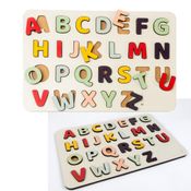 Alfabeto em Madeira Tabuleiro de Letras Didático de Encaixe