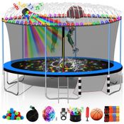 Goujxcy 12FT 14FT 15FT 16FT Trampolim para crianças e adultos, 1500 LBS trampolins ao ar livre com cesta de basquete, luzes, sprinkler, gabinete,