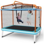 Trampolim GYMAX para crianças, 75 trampolins recreativos aprovados pela ASTM com balanço, rede de barra horizontal, mini trampolim retangular para