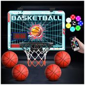 Cesta de Basquete com 4 Bolas, Placar Eletrônico, 7 Cores de Luz LED e Controle Remoto, Ideal para Crianças de 5 a 12 Anos, Eaglestone, Colorida