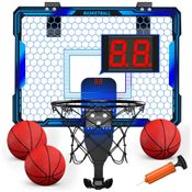 Cesta de Basquete com 3 Bolas, Placar Eletrônico, Volume Ajustável, Luzes LED de 7 Cores e 3 Modos de Jogo, Ideal para Crianças e Adultos, HYES, Azul