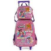 Kit Mochila Rodinhas Lancheira Luxcel Lol OMG Rosa
