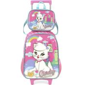 Kit Mochila de Rodinhas Lancheira Luxcel Cindy Rosa