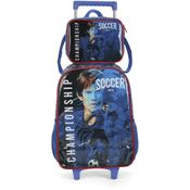 Kit Mochila de Rodinhas Lancheira Luxcel Futebol Azul