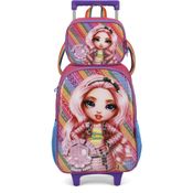 Kit Mochila de Rodinhas Lancheira Luxcel Rainbow High Pink