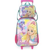 Kit Mochila de Rodinhas e Lancheira Luxcel Barbie Pink