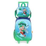 Kit Mochila Rodinhas Lancheira Luxcel Turma da Mônica Verde