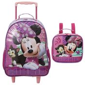 Kit Mochila de Rodinha Lancheira Xeryus Minnie R2 Rosa