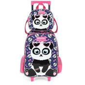 Kit Mochila Rodinha Lancheira Luxcel Up4You Panda Azul Rosa