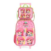 Kit Mochila de Rodinhas Lancheira Luxcel Moranguinho Verde