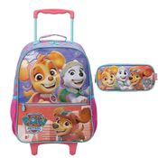 Kit Mochila de Rodinha Estojo Patrulha Canina Skye X2 Rosa