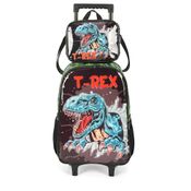 Kit Mochila Rodinhas Lancheira Luxcel Up4You T-Rex Verde