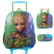 Kit Mochila de Rodinha Lancheira Estojo Xeryus Groot X Verde