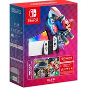 Nintendo, Console + Jogo, Switch OLED Branco, Jogo Digital Mario Kart 8 Deluxe, 3 Meses de Assinatura Nintendo Switch Online