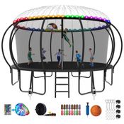 Cama Elastica Capacidade até 544 kg com Luz LED e Cesta de Basquete, SKYUP, Preto
