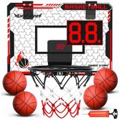 Cesta de Basquete com 4 Bolas, Placar Eletrônico e Som de Torcida, Brinquedo Ideal para Crianças e Adultos, Eaglestone, Vermelho e Preto