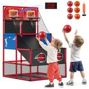Jogo de Basquete Arcade Infantil para 2 Jogadores com 6 Bolas, Placar Eletrônico e Luz LED para Crianças de 3 a 8 Anos, M SANMERSEN, Vermelho