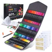Conjunto de Canetas Artisticas 60 Cores com Ponta de Pincel Fino e Livro para Colorir, ZSCM