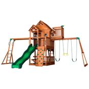Playground Infantil de Madeira com Caixa de Areia, Mesa de Piquenique, Escorregador, Barras de Macaco, Balanços e Escalador, Backyard Discovery,