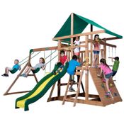 Playground Infantil de Madeira com Parede de Escalada, Escorregador de Ondas, Escalador de Corda e Balanços de Cinto, Backyard Discovery, Colorido