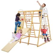 Playground GLACER Ginásio Indoor 8 em 1, Trepa-Trepa de Madeira com Escorregador, Balanço, Barras de Macaco, Escada de Corda, Rocha de Escalada.
