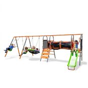 Balanço Jungle Warrior Anaconda Metal Swing Set com Balanço Redondo 114 cm, 2 Balanços de Tecido, Parede de Escalada e Escorregador de 1,5 m.